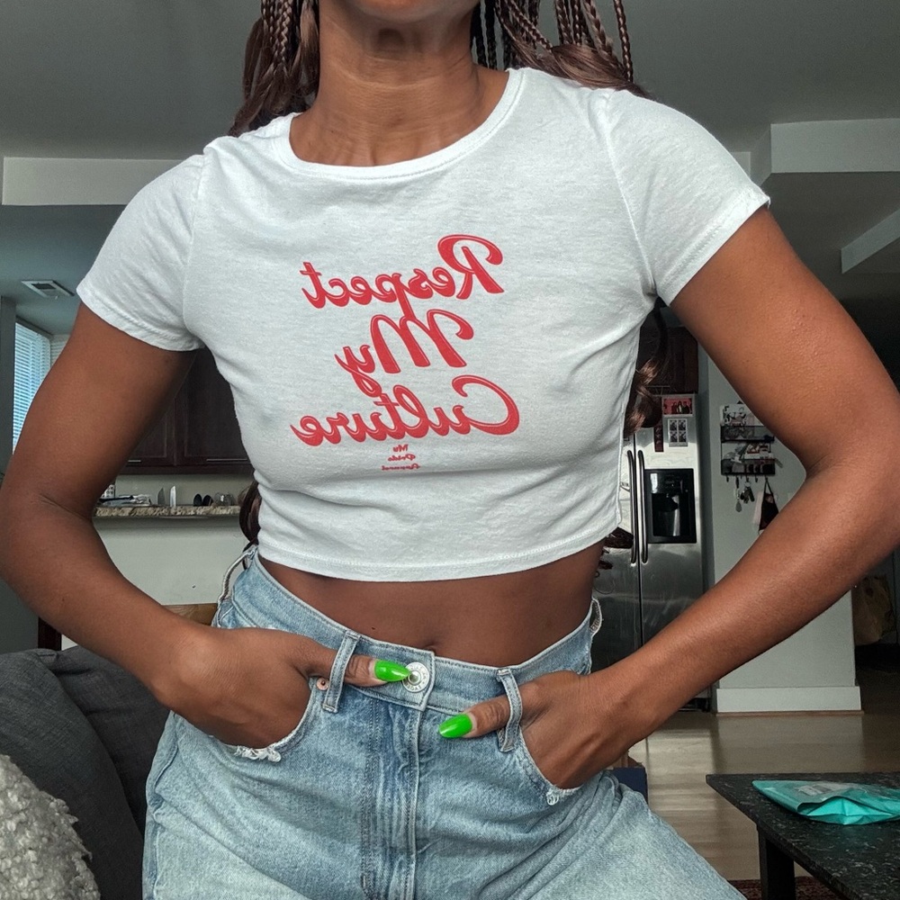 White 'Respect My Culture' Crop Top